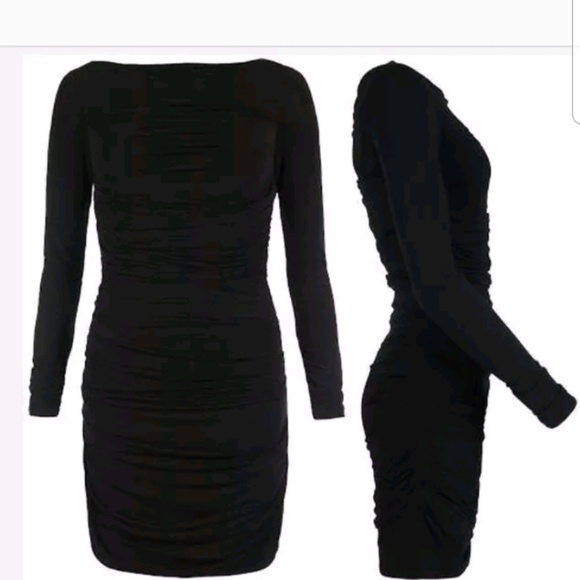 All Saints Black Drape Stretch Bodycon Dress 2 - Picture 2 of 8